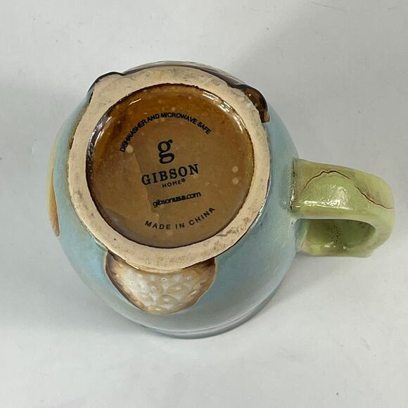 Gibson Owl Coffee Mug Hand Painted Blue Green Bird Stoneware Glaze Character Tea - Picture 6 of 16